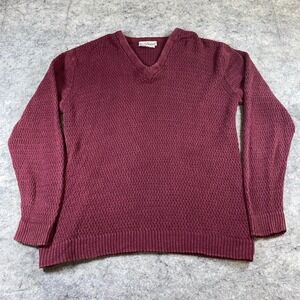 Vtg AKA Eddie Bauer Sweater Men's Medium Maroon V Neck‎ Pullover Linen Blend